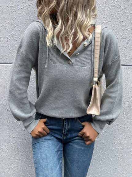Wholesale Solid Color Knit Hooded Sweater