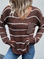 Wholesale Striped Pocket Long Sleeve Sweater