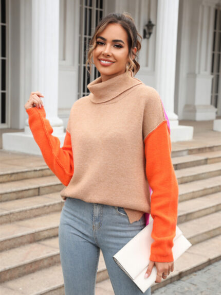 Wholesale Trendy Color Contrast Turtleneck Sweater