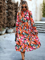 Wholesale Fashion Print Ruffle Sleeve Dress