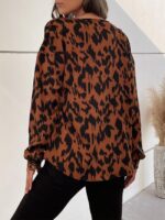 Wholesale Leopard Print Crewneck Long Sleeve Blouse