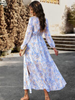 Wholesale V-Neck Long Sleeved Elegant Chiffon Dress