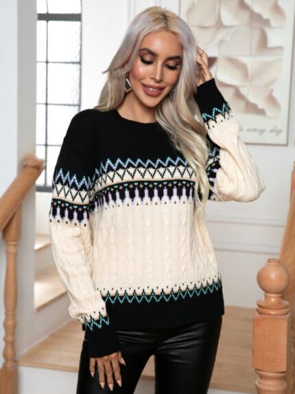 Wholesale Cable twist vintage long-sleeved knit top
