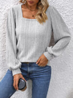 Wholesale Solid ribbed square neck lantern Sleeve Sweater