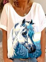 Wholesale horse print v-neck short sleeve top