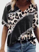 Wholesale leopard print v-neck short sleeve top