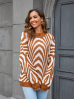 Wholesale leopard stripe mock neck sweater