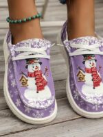 Wholesale snowman and flakes print canvas shoes