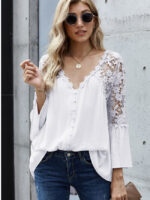 Wholesale Solid color deep V lace chiffon shirt