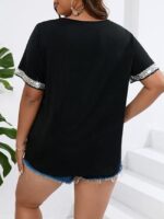 Wholesale Solid color sequined v-neck short-sleeved T-shirt