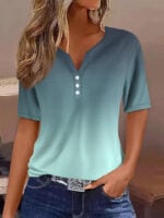 Wholesale button front V-neck gradient short sleeves