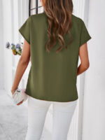 Wholesale Solid Color Wave V Neck Short Sleeve Top