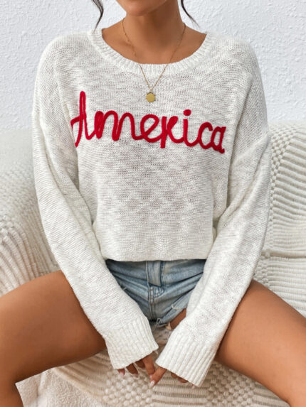 Wholesale America Pattern Letter Fashionable All-match Sweater